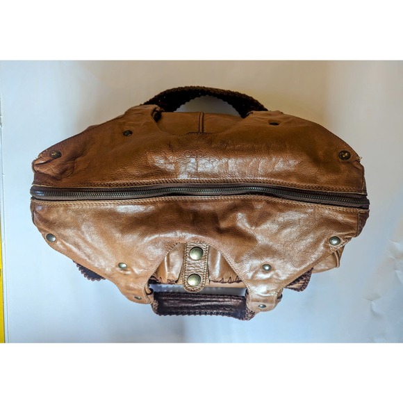 Rare Chloe leather bag w/crochet trim. Large Brown Boho Handbag. - Picture 9 of 16